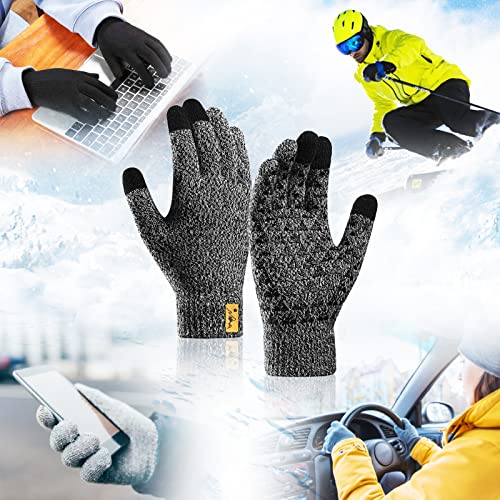 HIKARO Marca Amazon Guantes térmicos de invierno para hombre y mujer de punto con interior de forro polar, antideslizantes y con dedos táctiles, para exterior, gris claro, talla M