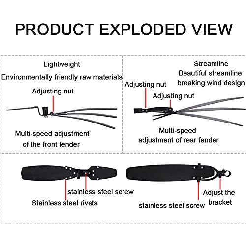 HIMABeauty Espesar Guardabarros de Bicicleta, 20-26in Guardabarros Portátiles para Bicicletas, Curvatura de 360 ​​° Ensancha Los Guardabarros de Bicicleta, para Bicicleta Montaña