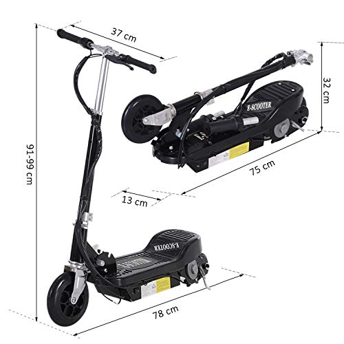 HOMCOM Patinete Eléctrico Plegable para Niños y Adolescentes de +7 Años Scooter Eléctrico con Manillar Ajustable en Altura y Frenos Carga Máx. 50 kg 78x37x91-99 cm Negro