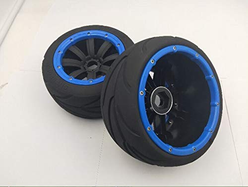 Huanruobaihuo 2 UNIDS Frente o Trasero Super Grip Roard Rueda Slick Neumático Racing Slick Slick Set para 1/5 Madmax HPI ROFUN ROVAN KM Baja 5B RC Piezas de Juguete (Color : Front Blue 2pcs)