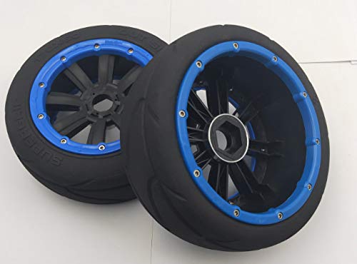 Huanruobaihuo 2 UNIDS Frente o Trasero Super Grip Roard Rueda Slick Neumático Racing Slick Slick Set para 1/5 Madmax HPI ROFUN ROVAN KM Baja 5B RC Piezas de Juguete (Color : Front Blue 2pcs)