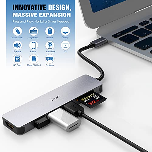 Hub USB C - 7 En 1 Adaptador USB C a HDMI 4K, 3 Puertos USB 3.0, SD/Micro SD Lector Tarjeta, USB C Hub Tipo C para MacBook Pro, Chromebook, XPS y Otros Dispositivos - Gris Espacial