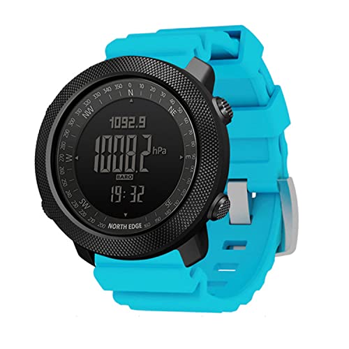 HXHH Reloj De Natación De Montañismo Al Aire Libre, con Altímetro, Barómetro, Brújula, Podómetro, Reloj De Deportes Deportivo A Prueba De Agua 50M, Reloj Militar Multifuncional,Blue Silicone