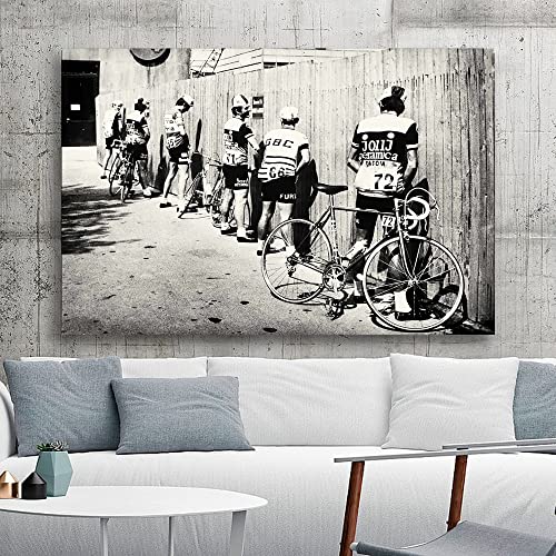 Impresión HD, bicicleta, ciclista, negro, blanco, bicicleta, foto Vintage, arte de pared, imágenes nórdicas para decoración de sala de estar, 70x90cm sin marco