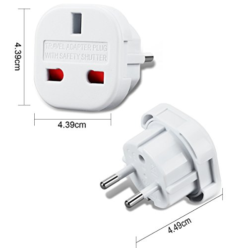 Incutex 1x Adaptador UK España, Adaptador UK EU, Adaptador Enchufe inglés a español, Blanco