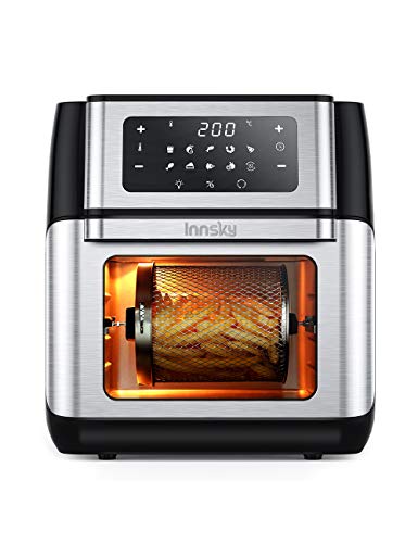 Innsky Freidora sin Aceite 10L, 1500W Freidora Aire con 10 Programas, Air Fryer con 6 Accesorios Gratis, Horno Aire Caliente, Deshidratar, Pantalla LED Táctil, Temporizador, con Recetas