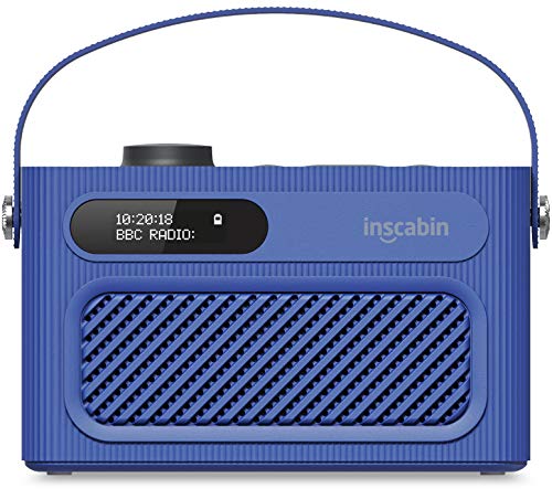 Inscabin M60 Radio Digital portátil Dab/Dab + FM/Altavoz inalámbrico portátil con Bluetooth/Sonido estéreo/Altavoces Dobles/Reloj Despertador Doble/Subwoofer/Batería Recargable/Hermoso diseño (Blue)