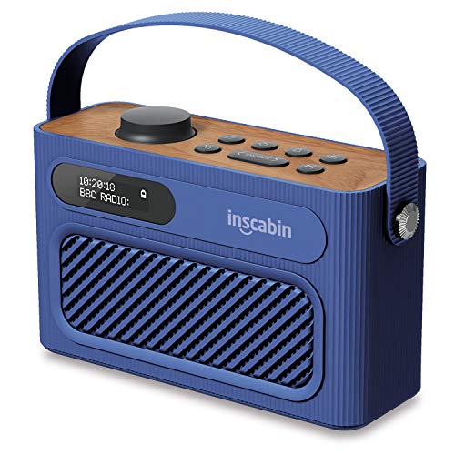 Inscabin M60 Radio Digital portátil Dab/Dab + FM/Altavoz inalámbrico portátil con Bluetooth/Sonido estéreo/Altavoces Dobles/Reloj Despertador Doble/Subwoofer/Batería Recargable/Hermoso diseño (Blue)