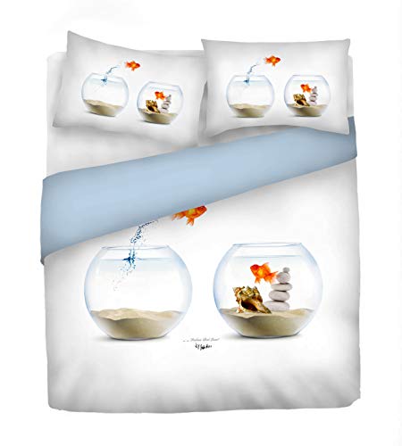 Italian Bed Linen CP-DIG-510-1P Set edredón digital (bolsa 150x200cm + funda 52x82cm),tanque de peces, 100 % Algodón, sìngolo