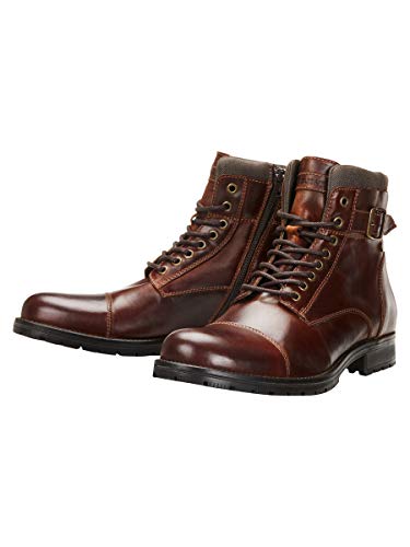 JACK & JONES JFWALBANY Leather STS, Biker Boots Hombre, Marrón(Brown Stone Brown Stone), 44 EU