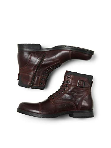 JACK & JONES JFWALBANY Leather STS, Biker Boots Hombre, Marrón(Brown Stone Brown Stone), 44 EU