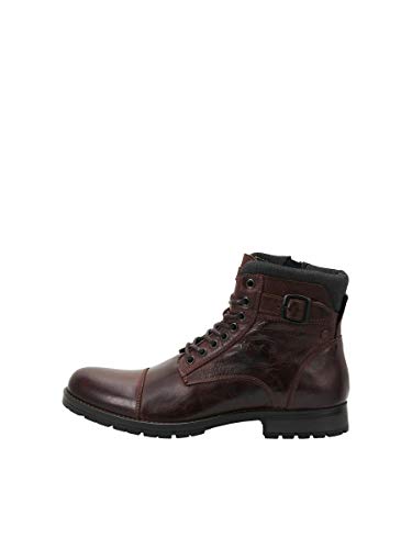 JACK & JONES JFWALBANY Leather STS, Biker Boots Hombre, Marrón(Brown Stone Brown Stone), 44 EU