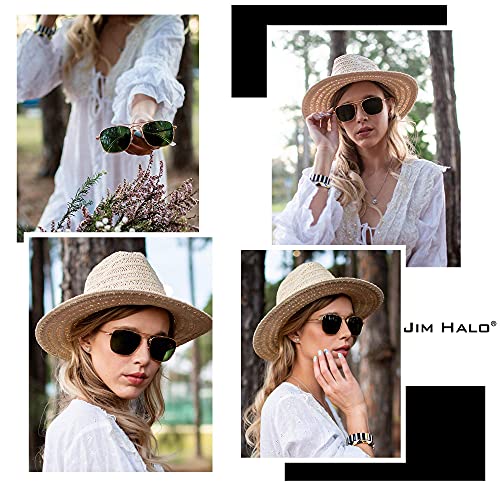 JIM HALO Gafas de Sol Retro Cuadradas Lente de Vidrio Plano Metal Anteojos Hombre Mujer(Dorado/Gris)