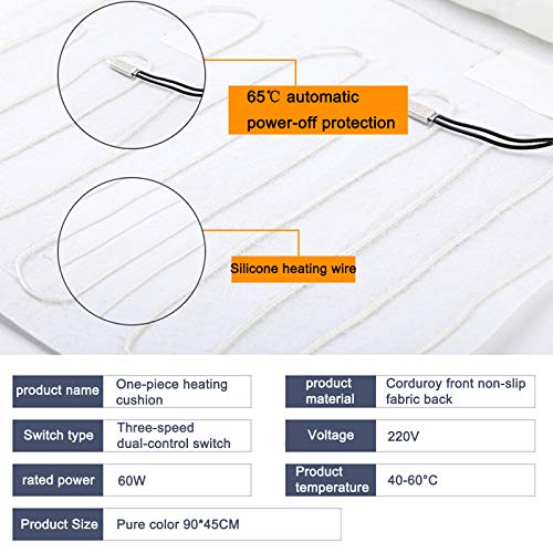 JSBVM Cojín de Asiento Calefactado para Silla de Oficina, Manta térmica con 3 Niveles de Temperatura para Respaldo Lumbar, Dolor de Alivio,B
