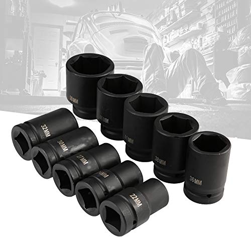 Juego de 10 piezas de 1 pulgada Metric Deep Impact Socket de acero cromo vanadio, 22 mm, 24 mm, 27 mm, 30 mm, 32 mm, 36 mm, 38 mm, 41 mm, 46 mm, 50 mm