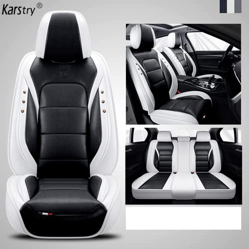 Karstry Fundas Asientos Coche Universales Accesorios para Citroen C2 C3 C4 C5 C6 DS Ds3 Ds4 Ds5 Ds7 Cactus C3 Cactus C4 Cactus Cuero Impermeable Blanco Negro