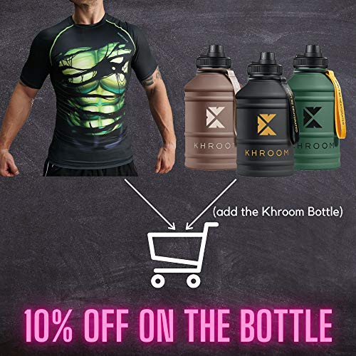 Khroom® Camiseta de compresión para hombre, de manga corta, transpirable, con diseño de héroes, camiseta de compresión, camiseta interior funcional para fitness, gimnasio, correr Color negro. L