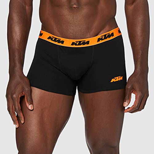 KTM Set 5 Microfibra (60% poliéster-35% algodón-5% Elastano) -Negros con Cintura Naranja Boxer, Pack 5pcs T085-1, L para Hombre