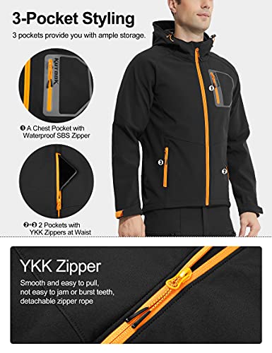 KUTOOK Cortavientos Hombre Invierno Chaqueta Trekking Running Softshell Montaña Senderismo Impermeable Ropa Termicas Negro XL