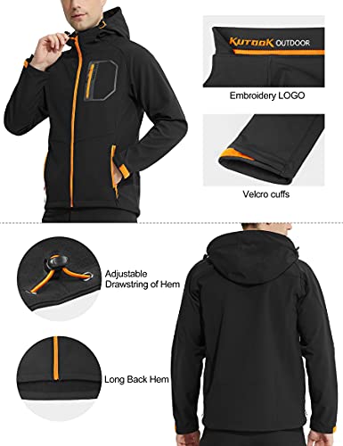 KUTOOK Cortavientos Hombre Invierno Chaqueta Trekking Running Softshell Montaña Senderismo Impermeable Ropa Termicas Negro XL