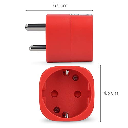 kwmobile 2X Adaptador de Viaje para India Tipo D - Adaptadores de Enchufe schuko - Conector para Nepal Sri Lanka Emiratos Árabes Unidos Eau - Rojo