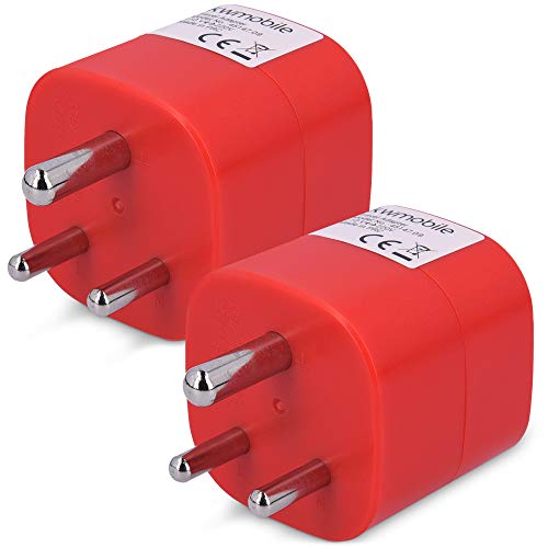 kwmobile 2X Adaptador de Viaje para India Tipo D - Adaptadores de Enchufe schuko - Conector para Nepal Sri Lanka Emiratos Árabes Unidos Eau - Rojo