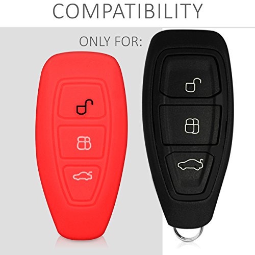 kwmobile Funda Compatible con Ford Llave de Coche Keyless Go de 3 Botones - Carcasa Protectora de Silicona para Llave de Coche - Case en Rojo