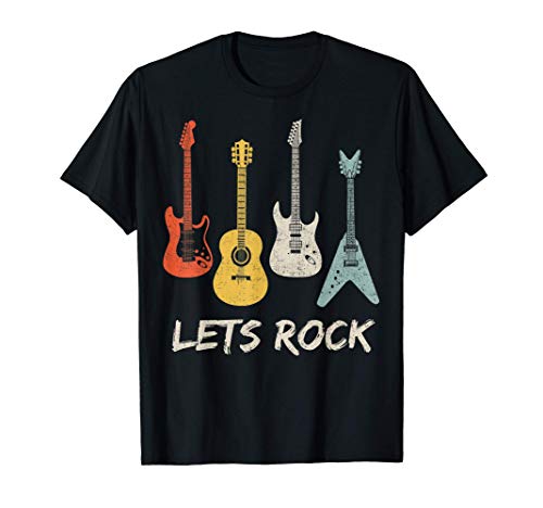 Lets Rock Rock n Roll Guitar Retro Gift Men Women Shirt Camiseta