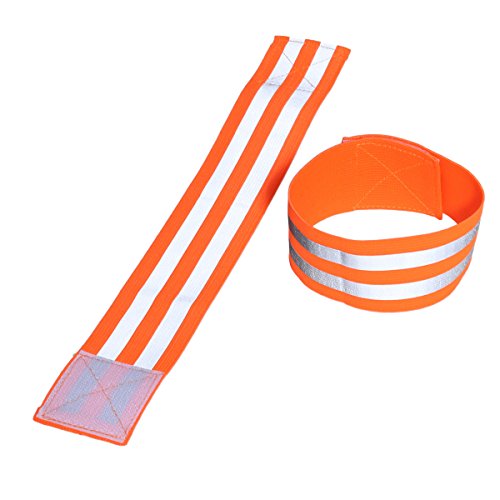 LIOOBO 1 par de Bandas Reflectantes para el Brazo de la muñeca, Tobillo, Pierna, Tren de rodaje Reflectante para Hombres, Mujeres, Noche, Ciclismo, Andar en Bicicleta (Naranja)