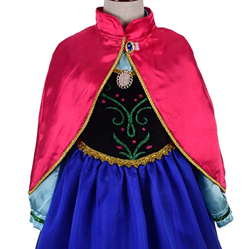 Lito Angels Disfraz Vestido de Princesa Anna con Capa y Accesorios para Niñas Talla 5-6 años