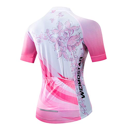 Maillot de ciclismo para mujer, camiseta de ciclismo para bicicleta y equipo de carreras, Blanco/Rosado, XL