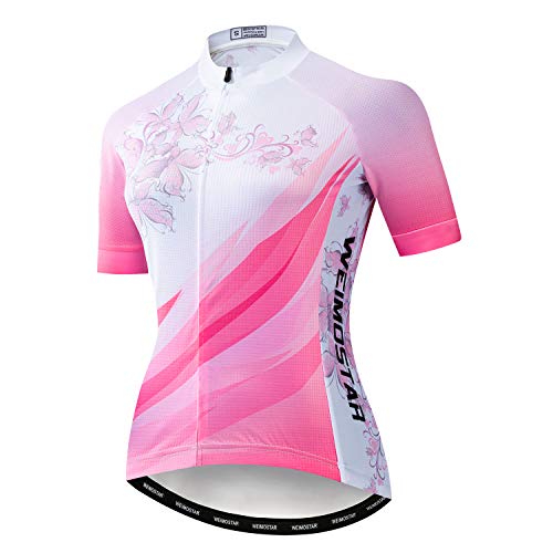 Maillot de ciclismo para mujer, camiseta de ciclismo para bicicleta y equipo de carreras, Blanco/Rosado, XL