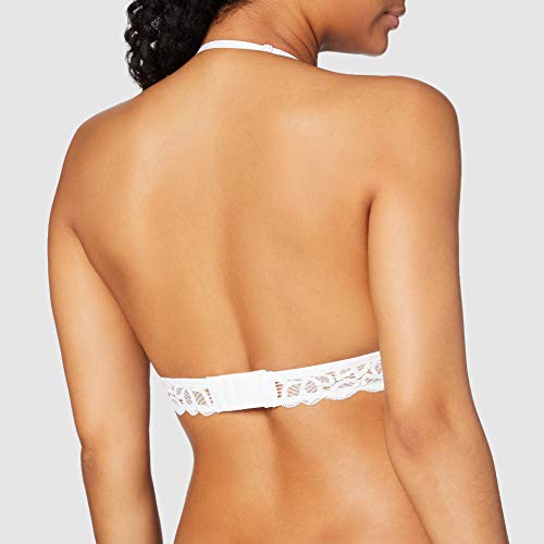 Marca Amazon - IRIS & LILLY Crochet Lace Halter Sujetador Estilo Bralette Mujer, Blanco (Bright White), S, Label: S