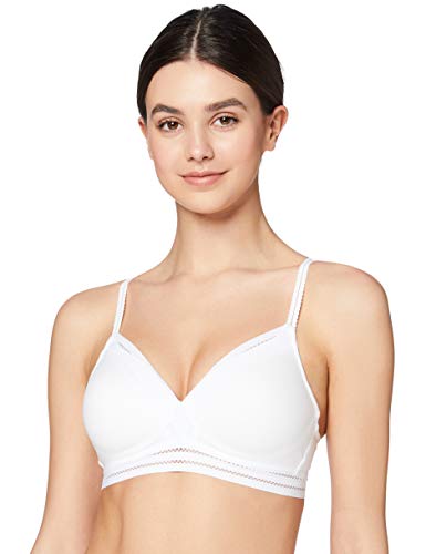 Marca Amazon - Iris & Lilly Sujetador de Algodón sin Aros con Relleno Mujer, Blanco (Blanco), 100D, Label: 38D