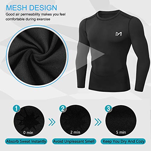 MEETYOO Camiseta Compresion Hombre, Ropa Deportiva Manga Larga Base Layers para Running Gym Ciclismo (Negro + Blanco + Rojo, M)