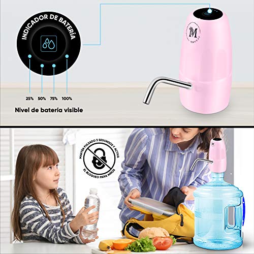 Moguat Dispensador Agua para Garrafas con Adaptador, Dosificador Eléctrico Automático Extraíble Recargable USB Botellas Agua Fria y Caliente, Bomba de Agua