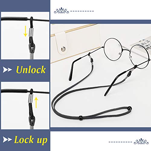 MoKo Cadena para Anteojos Elegante de PU, [4 Piezas] Correa Ajustable de Retenedor para Gafas de Sol, Soporte Antideslizante para Mujer, Hombres para Fijar Varios Tipos de Gafas, Negro