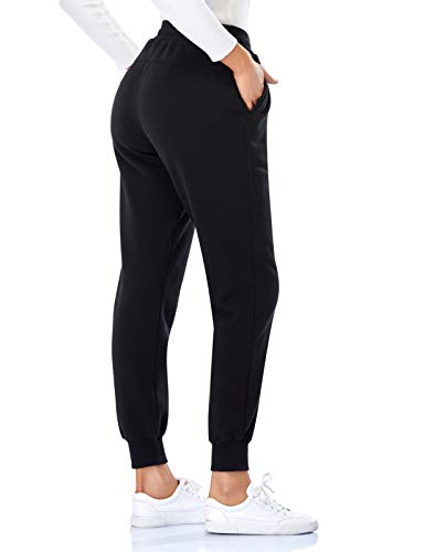 MOVE BEYOND Pantalones de Chándal Forrados de Sherpa con 2 Bolsillos Pantalonesde Salón con Cordón Ajustable de Yoga Entrenamiento, XL, Negro, Forro Polar