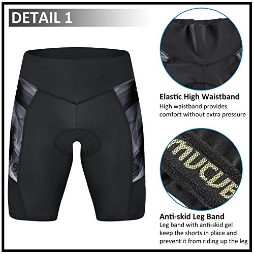 MUCUBAL Pantalones cortos de bicicleta para mujer con acolchado 3D de compresión para ciclismo, spinning, bicicleta de carretera - negro - S