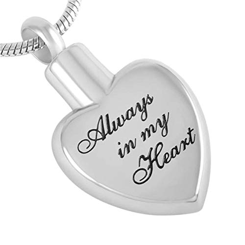 N-B Stainless Steel Human/Pet Memorial Keepsake Locket Always in My Heart Cremation Urn Necklace for Ashes