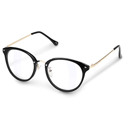 Navaris Gafas con bloqueo de luz azul - Gafas anti fatiga retro sin graduar con cristal transparente y filtro de blue light - Para mujer hombre unisex