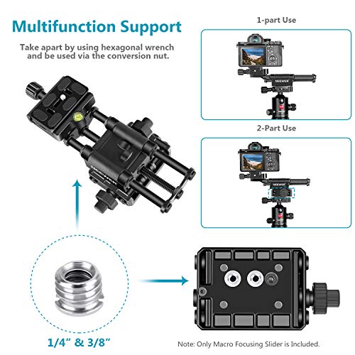 Neewer Pro 4 Vías Control Deslizante de Enfoque Macro con Placa de Zapata Rápida de 1/4 Pulgada para Canon Nikon Pentax Olympus Sony y Otras Cámaras Videocámaras DSLR Ideal para Fotografía