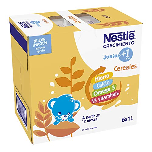 Nestlé Junior1+ Preparado Lácteo Infantil con Cereales, 1 Año +, 6 x 1L