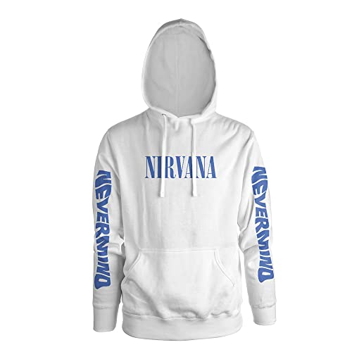 Nirvana Nevermind Hombre Sudadera con Capucha Blanco L, 50% algodón, 50% poliéster, Regular