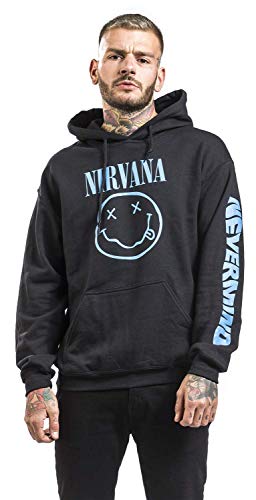 Nirvana Nevermind Smile Hombre Sudadera con Capucha Negro L, 50% algodón, 50% poliéster, Regular