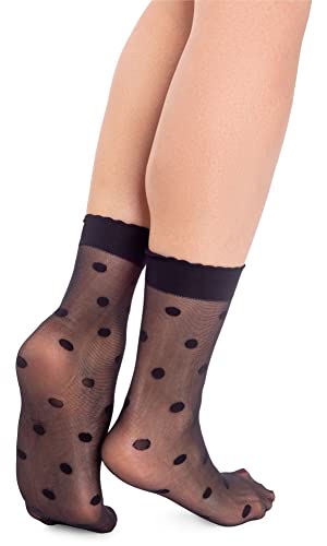 NOQ Calcetines de moda para mujer con estampado de calcetines de fantasía Sheer Pop Free Size, Dots Nero, talla única