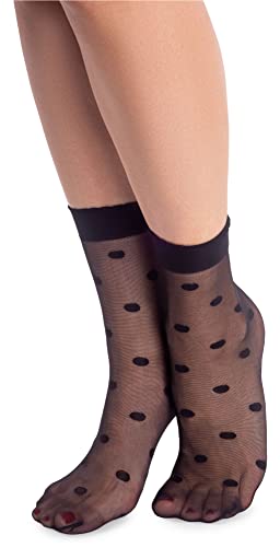 NOQ Calcetines de moda para mujer con estampado de calcetines de fantasía Sheer Pop Free Size, Dots Nero, talla única