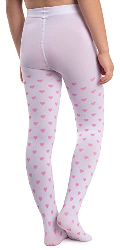 NOQ Medias opacas para niñas Corazones Sí/No 120 DEN Danza Gimnasia Escuela Fancy Pantimedias Guardería, blanco, 10-11 años