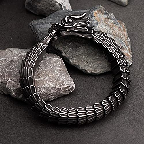 Nordic Men Pulsera Vikinga de Cadena de Eslabones de Dragón de Acero Inoxidable, Pulsera de Amuleto de Animales Pulido Pulido Hecho A Mano, Vintage Punk Bangles Biker Joyería Regalo (Size : 20CM)