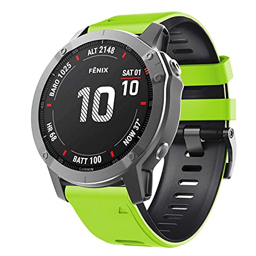 NotoCity Correa Compatible con Fenix 6 Easy Fit 22 mm Pulsera de Silicona para Fenix 6/Fenix 6 Pro/Fenix 5/Fenix 5 Plus/Forerunner 935/945, Negro+Verde